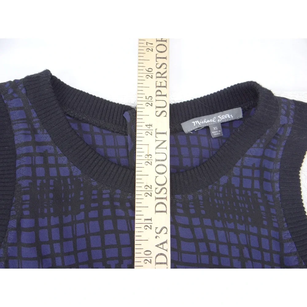 Michael Stars Womens Blue Black Grid Sleeveless High-Low Top Back‎ Zip XS 3231